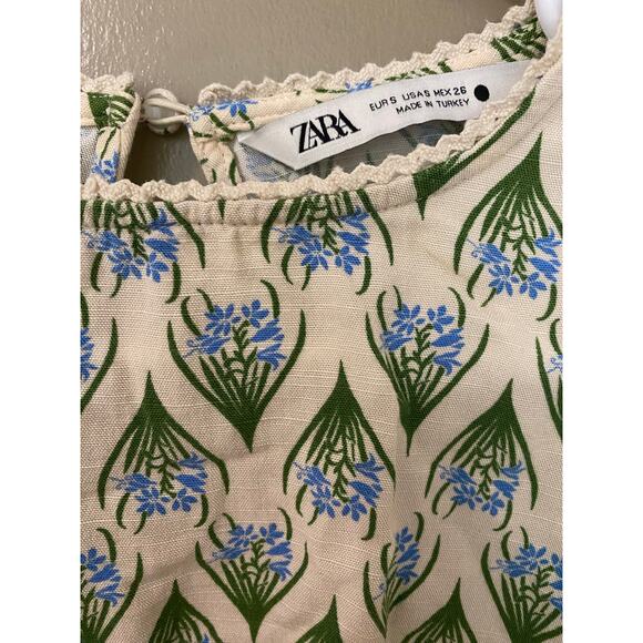 Zara Open Back Crop Top Small Floral Puff Sleeves Cottage Boho Preppy Vacation - Picture 13 of 15